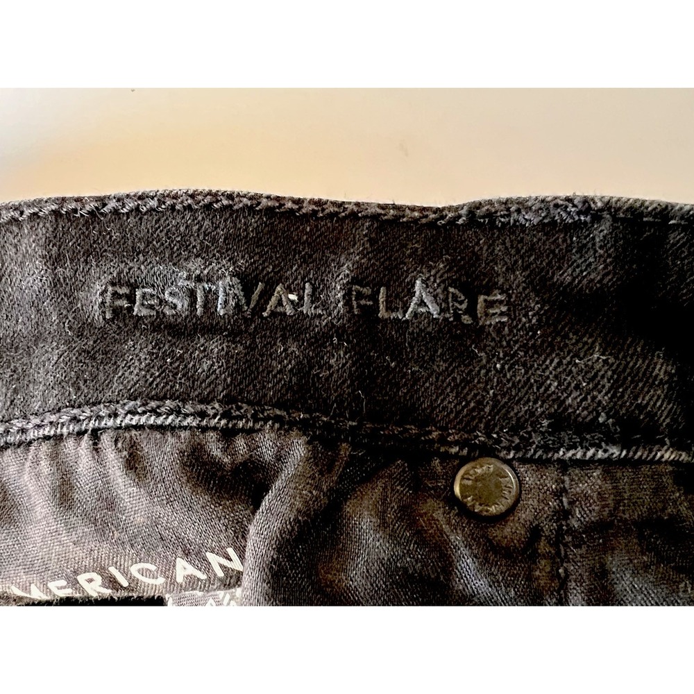 American Eagle Jeans Women 16 Black Hi Rise Festival Flare Next Level Stretch - Picture 9 of 12
